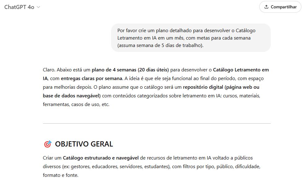 Criar plano detalhado para projeto em um dado período, com metas periódicas